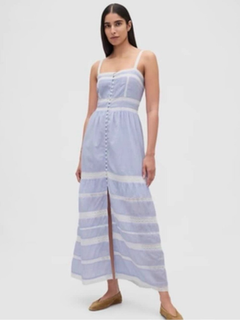 NWT Gap Lace-Trim Maxi Dress Size Small in Blue and White Stripes